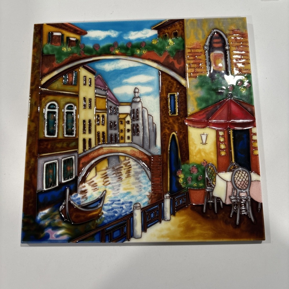 Glazed Handpainted Ceramic Wall Hanging Relief Of Venice, Italy, Perfect Conditi